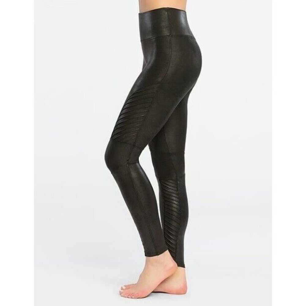 Spanx Women's Faux Leather Moto Leggings Pants Black Stretch Nylon Elastane Sz S - Picture 6 of 7